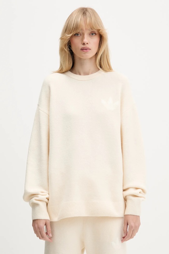 adidas Originals sweter z domieszką wełny Knitted Sweater okrągły beżowy KF2339