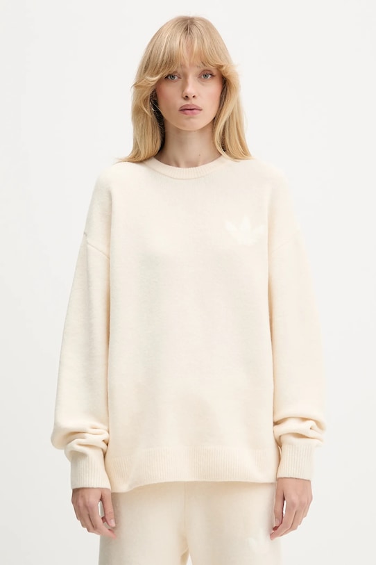 Πουλόβερ με προσθήκη μαλλιού adidas Originals Knitted Sweater στρογγυλό μπεζ KF2339