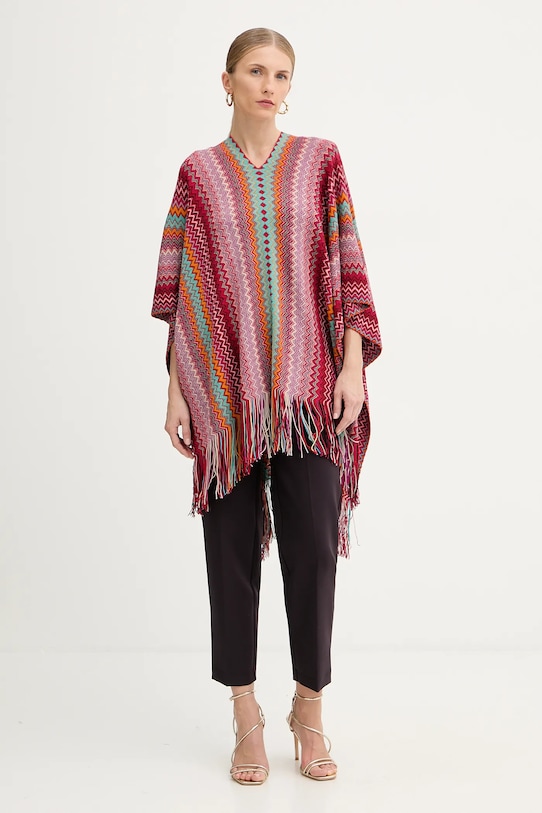 Missoni poncho z dodatkiem wełny cienka czerwony POQYWMDA224