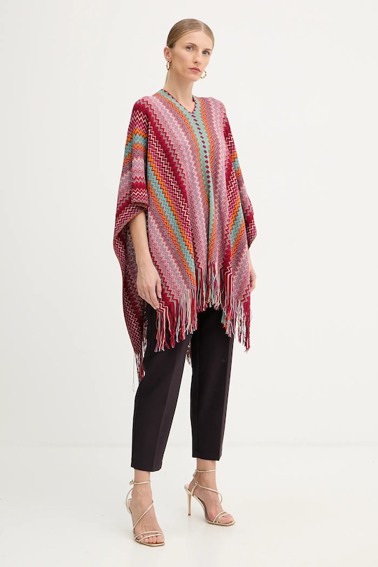Missoni poncho z dodatkiem wełny POQYWMDA224 czerwony AW25