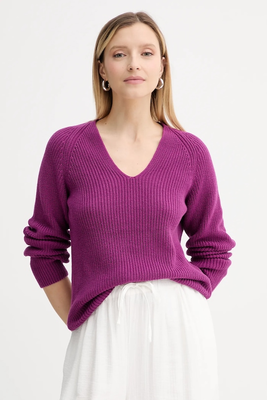 Bavlněný svetr Marc O'Polo V výstřih růžová 506605960097