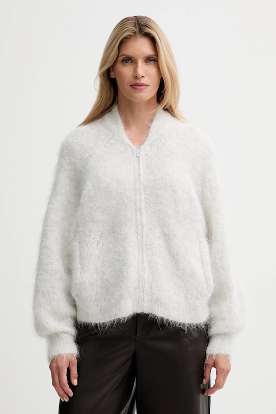 American Vintage kardigan z dodatkiem alpaki cienka szary NIB19A