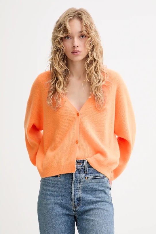 American Vintage cardigan de lână uni portocaliu RAX19C