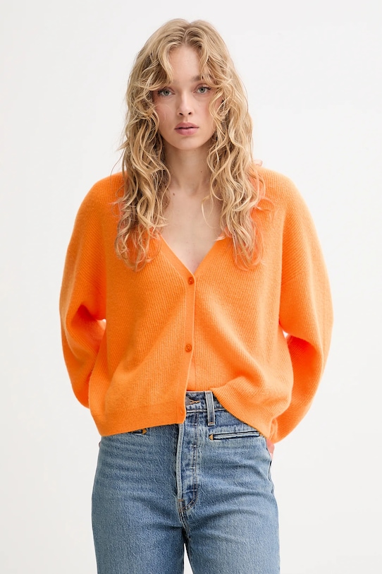 Vlnený kardigán American Vintage tenká oranžová RAX19C