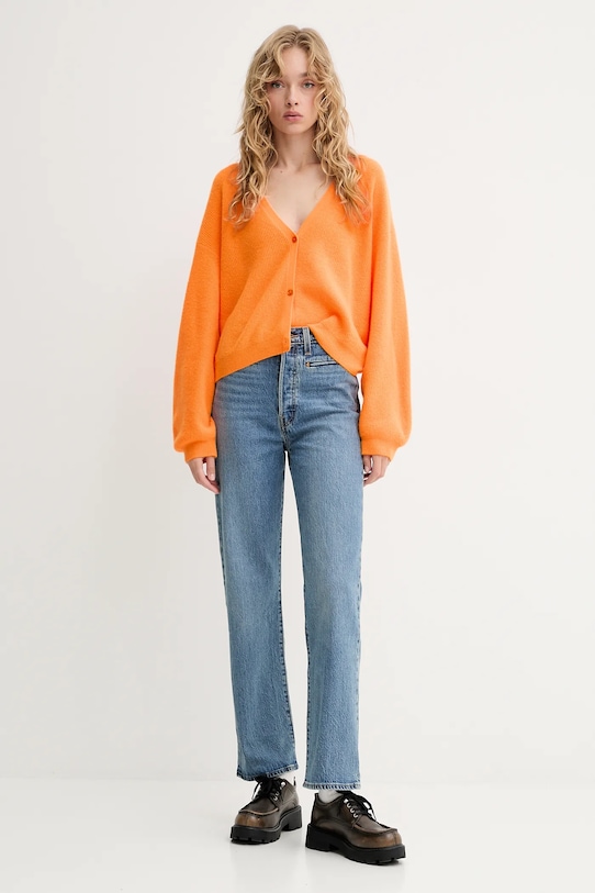 Vlnený kardigán American Vintage RAX19C oranžová AW25