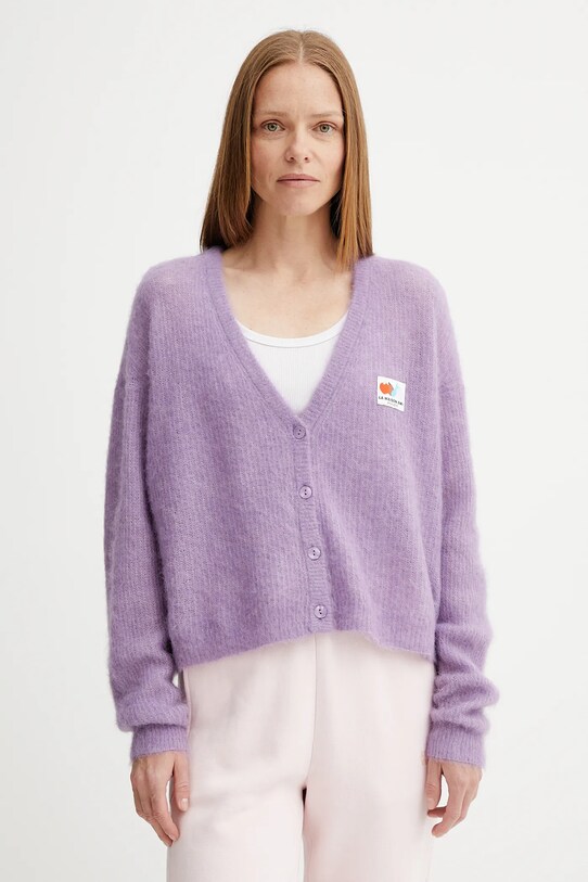 American Vintage cardigan din lână uni violet NEN19A