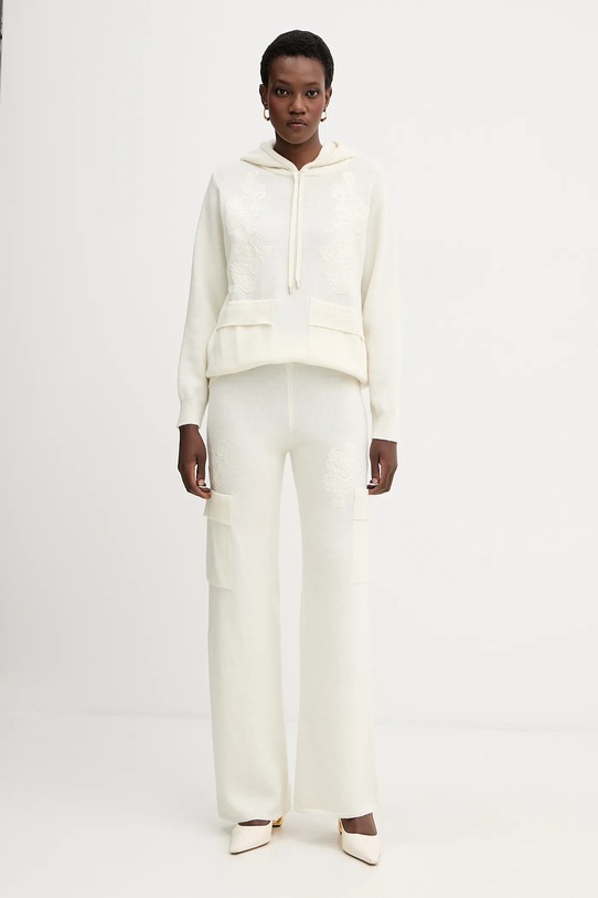 Ermanno Firenze sweter z dodatkiem wełny 57TM034E85 beżowy AW25