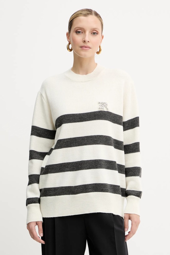 Ermanno Scervino sweter wełniany okrągły beżowy 57TM066EA5AP