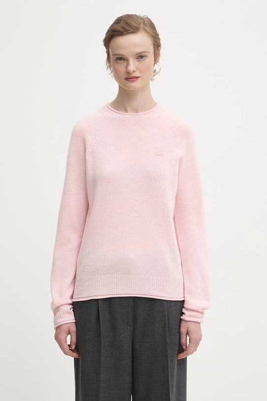 Вълнен пуловер Lacoste изчистен розов AF4160