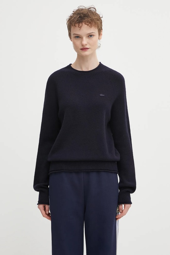 Шерстяной свитер Lacoste круглый вырез тёмно-синий AF4160