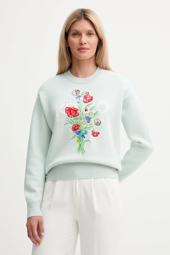Kenzo pulover din amestec de lână grosime medie turcoaz FF62PU7303BG