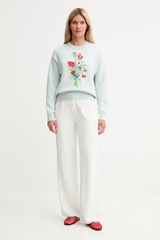 Kenzo gyapjúkeverék pulóver FF62PU7303BG türkiz AW25