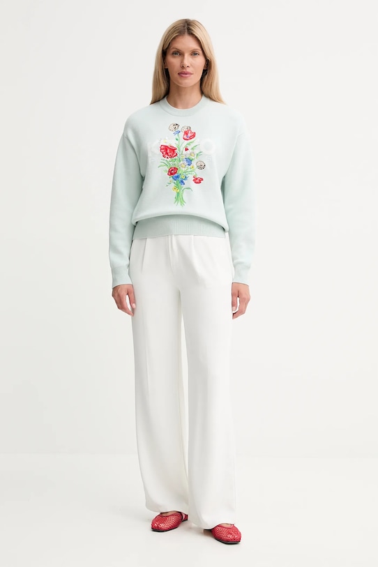 Kenzo pulover din amestec de lână FF62PU7303BG turcoaz AW25