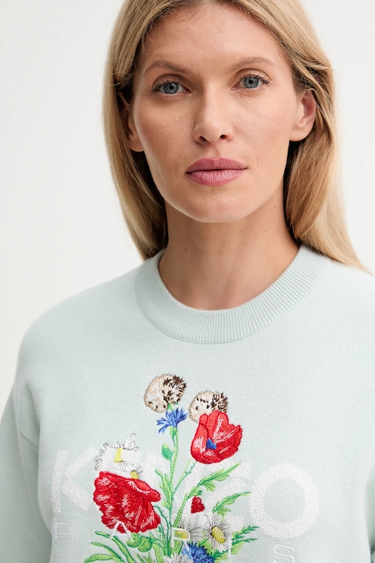 Kenzo pulover din amestec de lână turcoaz FF62PU7303BG