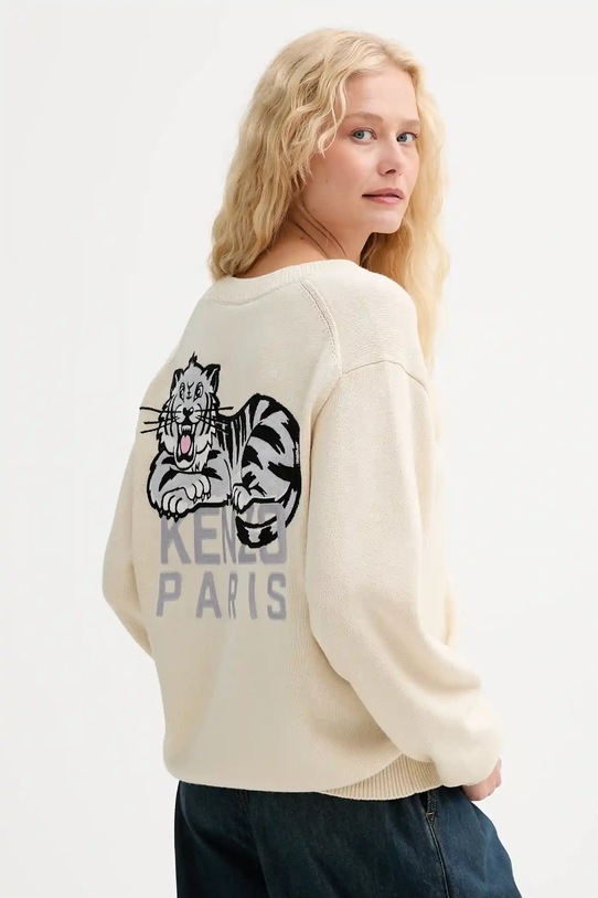 Kenzo cardigan de lână imprimeu bej FF62CA7123LI