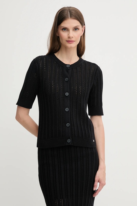 Dkny pamut kardigán sima fekete DJ5R0684