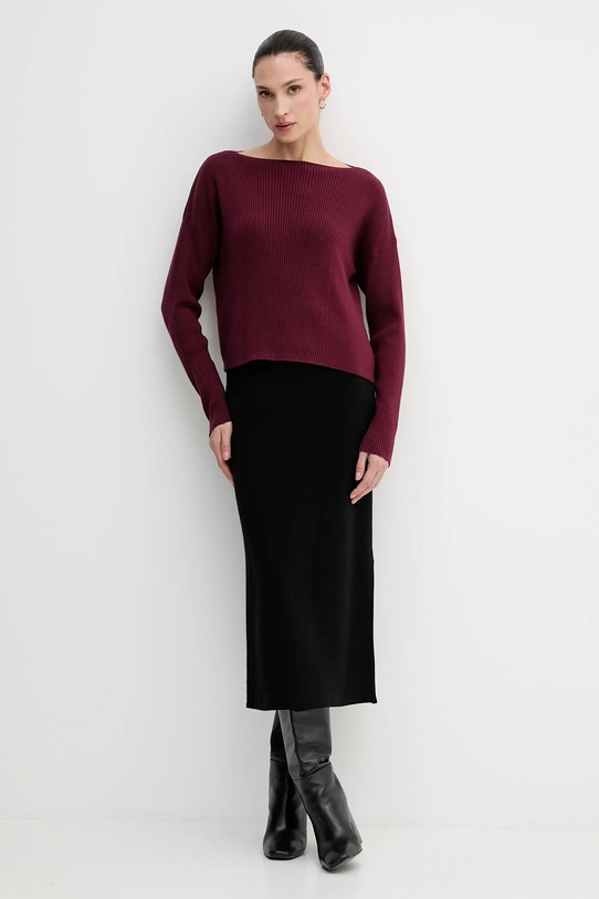 Sisley sweter z domieszką wełny 1KHTL106J bordowy AW25
