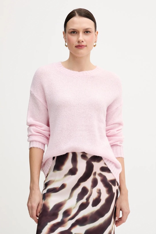 Marc Aurel sweter z dodatkiem wełny okrągły różowy 8050.8001.82091