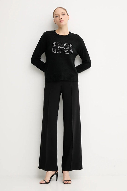 Gaudi sweter z dodatkiem wełny 521BD53009 czarny AW25