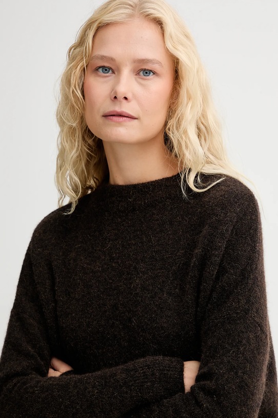 Sessun sweter z wełną brązowy 24109009