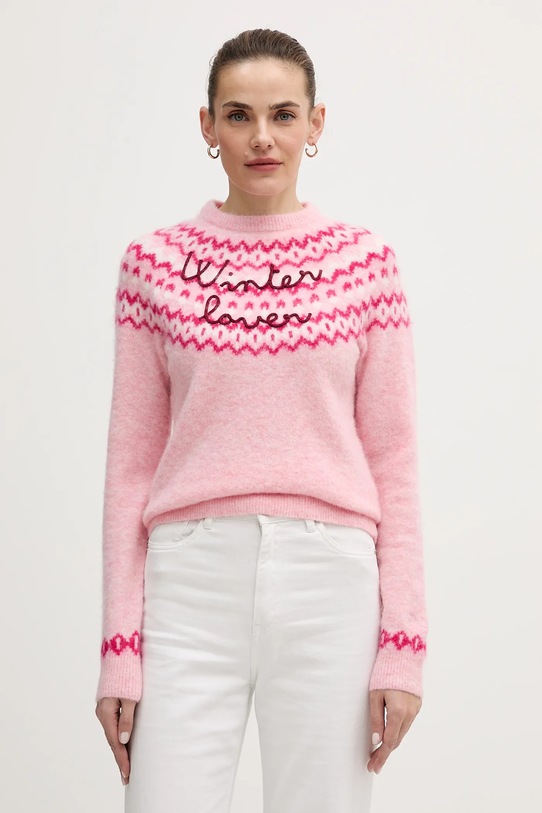 MC2 Saint Barth sweter z dodatkiem wełny z alpaki okrągły różowy QUE0031