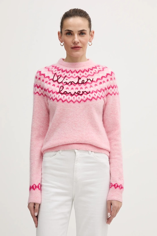 MC2 Saint Barth sweter z dodatkiem wełny z alpaki okrągły różowy QUE0031