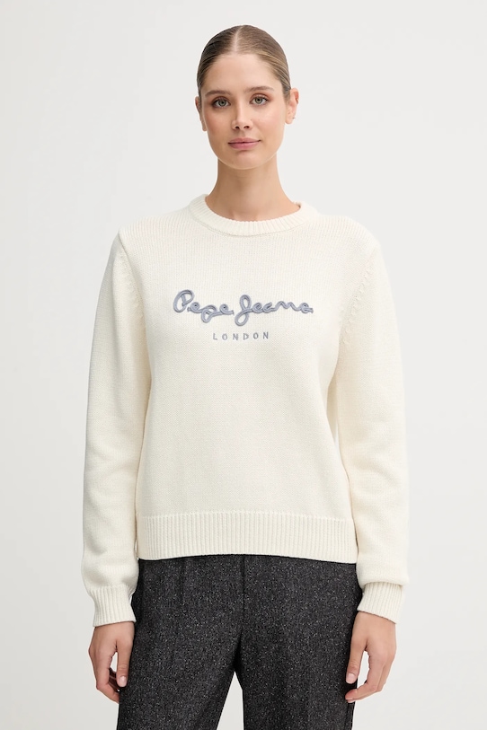 Pepe Jeans pulover de bumbac grosime medie bej PL7000024