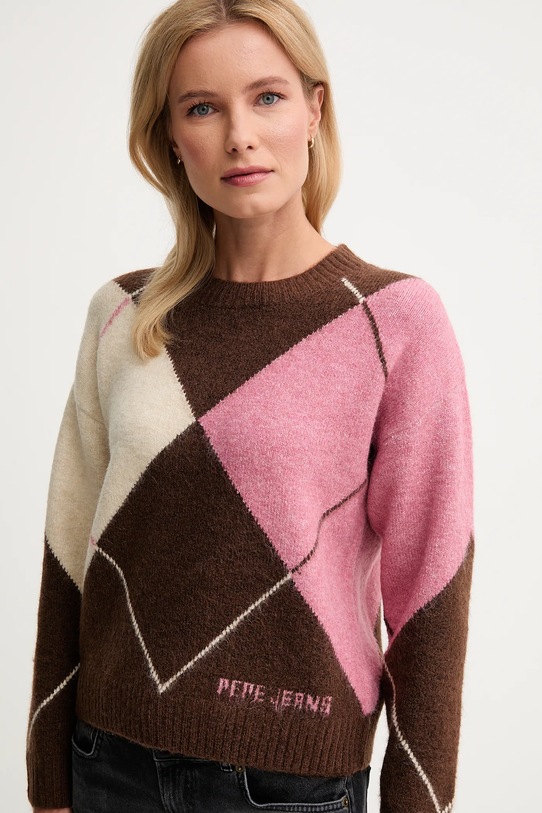 Pepe Jeans sweter z domieszką wełny brązowy PL7000037