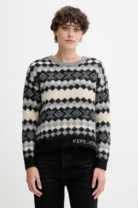 Pepe Jeans sweter z dodatkiem wełny okrągły szary PL7000039