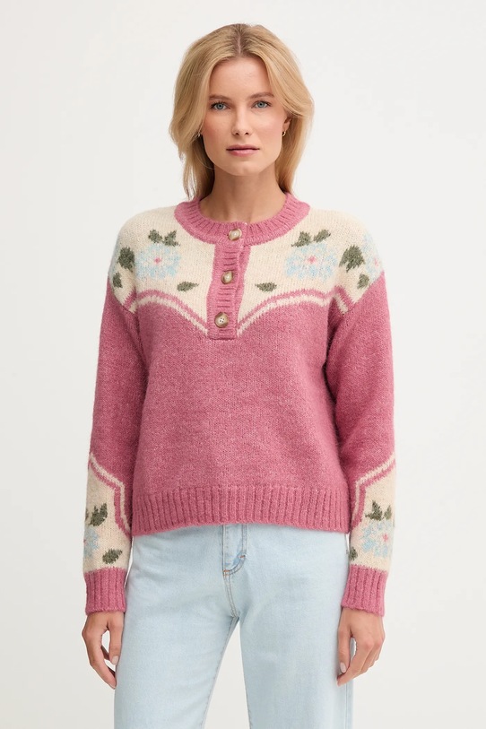 Pepe Jeans sweter z dodatkiem wełny zapinany różowy PL7000041