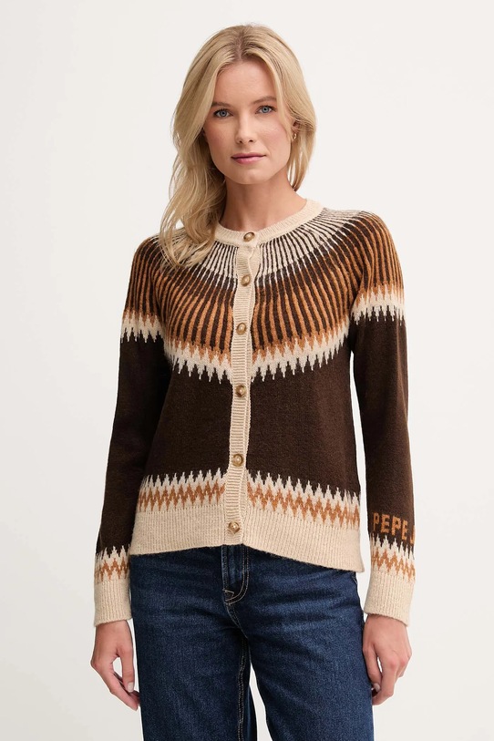 Pepe Jeans kardigan z domieszką wełny z domieszką wełny brązowy PL7000048