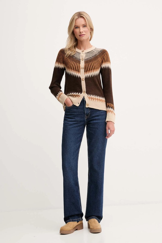 Pepe Jeans kardigan z domieszką wełny PL7000048 brązowy AW25