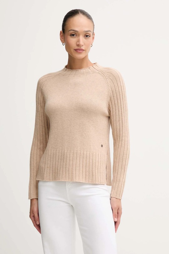 Pepe Jeans sweter z dodatkiem wełny okrągły beżowy PL7000056