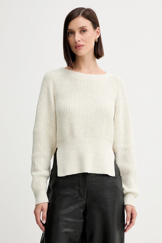 Twinset sweter z domieszką wełny okrągły beżowy 252AP3240