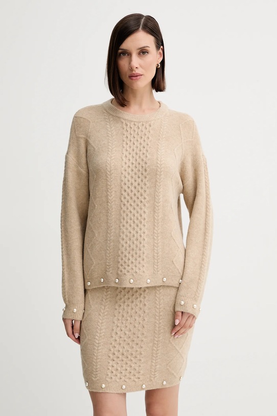 Twinset sweter z domieszką wełny okrągły beżowy 252AP3043