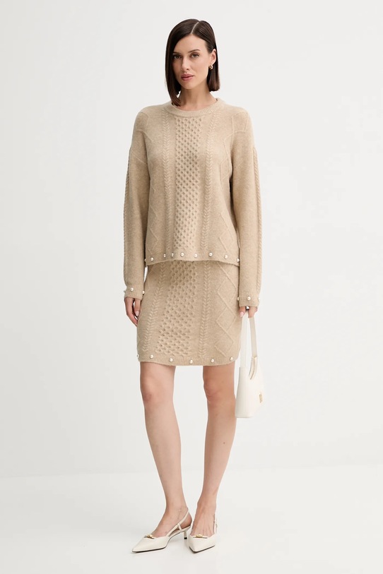 Twinset sweter z domieszką wełny 252AP3043 beżowy AW25