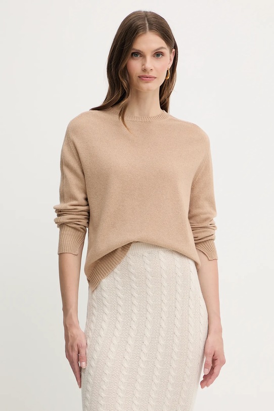 Twinset sweter wełniany okrągły beżowy 252TP3495