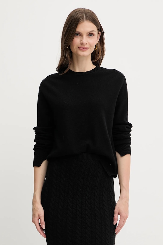 Twinset sweter wełniany okrągły czarny 252TP3495