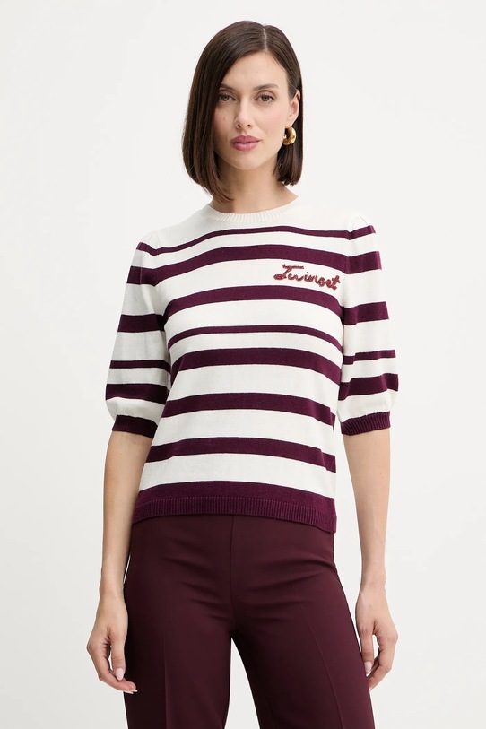 Twinset sweter z domieszką kaszmiru okrągły bordowy 252TP3090
