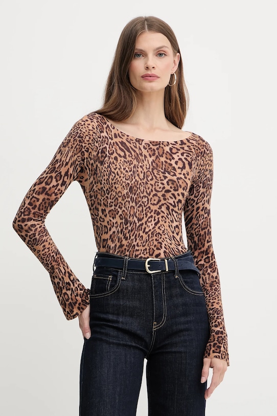 Twinset sweter wełniany okrągły brązowy 252TP3600