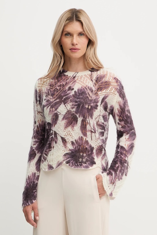 Twinset sweter wełniany okrągły beżowy 252TP3590