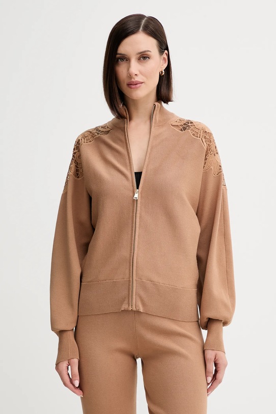 Twinset kardigan aplikacja brązowy 252TP3405