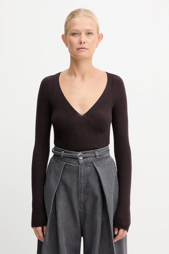 Twinset sweter wełniany szpic brązowy 252TT3110