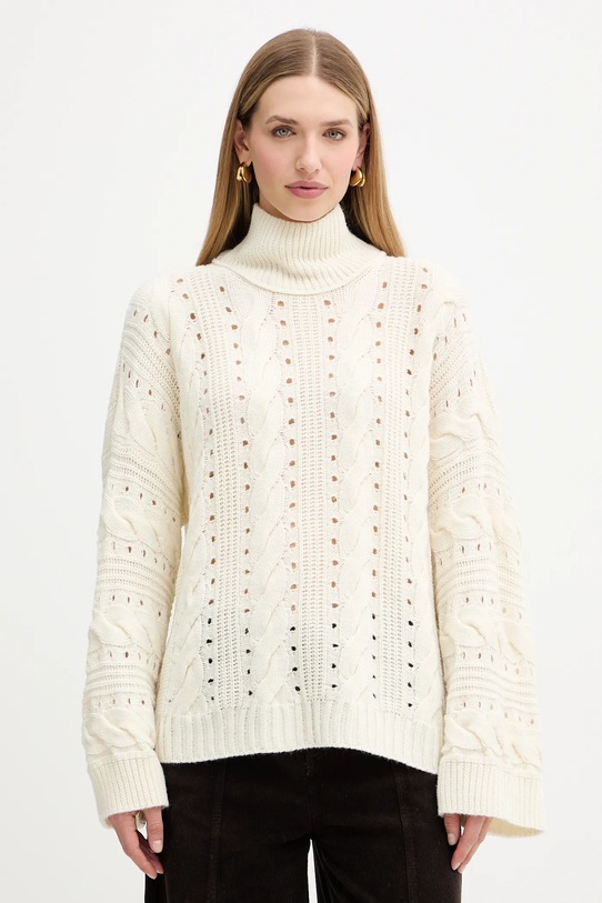 Twinset sweter z wełną golf beżowy 252TT3101