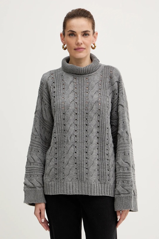 Twinset sweter z wełną golf szary 252TT3101