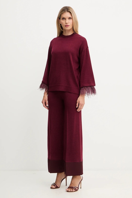 Twinset sweter z dodatkiem wełny 252LL3FAA bordowy AW25