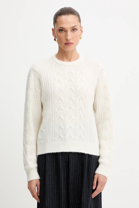 Twinset sweter z dodatkiem wełny okrągły beżowy 252LL3HCC
