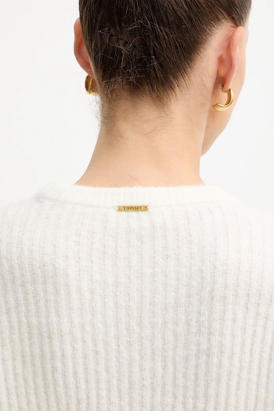 Twinset sweter z dodatkiem wełny beżowy 252LL3HCC