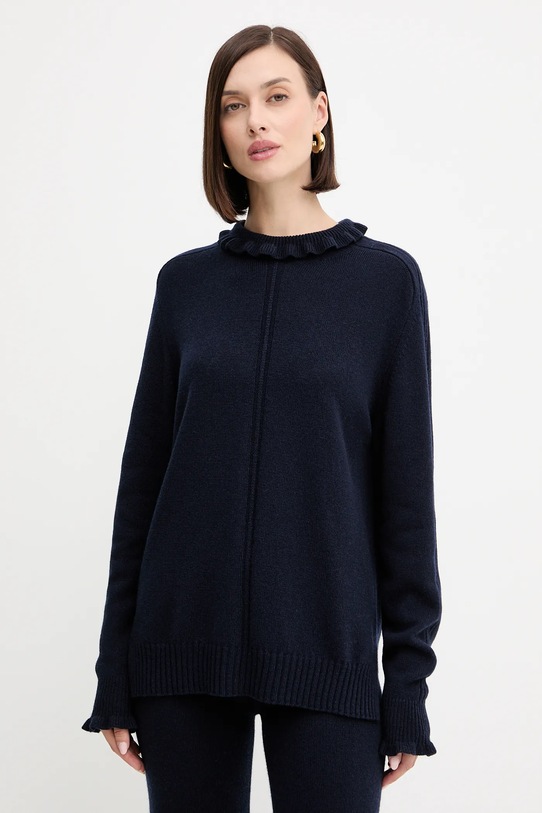 Twinset sweter z wełną półgolf granatowy 252TT3350