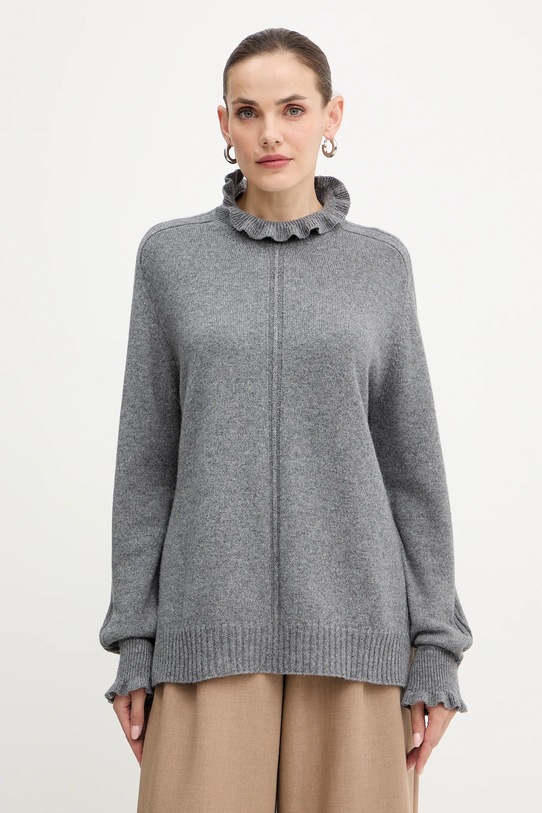 Twinset sweter z wełną półgolf szary 252TT3350